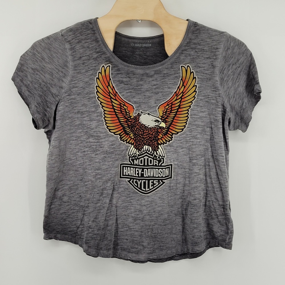 Harley-Davidson T-Shirt Womens 1W Gray Eagle Graphic Short Sleeve Slub Knit Tee